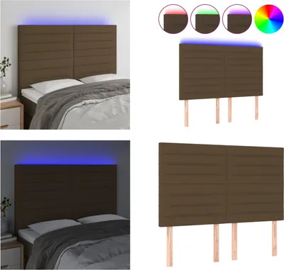 Produktbild von vidaXL LED Kopfteil Dunkelbraun 144x5x118/128 cm Stoff - LED Kopfteil - LED Kopfteile - Kopfteil - Bett-Kopfteil