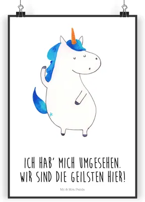 Produktbild von Mr. & Mrs. Panda Bild Einhorn Mann DIN A3 - Weiß - Geschenk, Wandbild, wanddeko, drucke, Einhörner, Unicorn, Plakat, Beste, Cool, Party, kunstdruck poster
