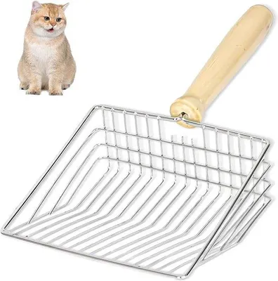 Produktbild von Famanu Katzenstreu Scoop mit komfortablem Holzgriff - Metall