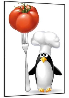 Produktbild von Wallario Wandbild Pinguin Koch, Größe: 70,30 x 100,30 cm, Poster mit schwarzem Aluminiumrahmen