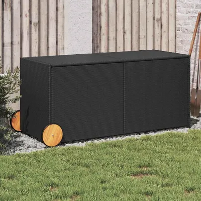 Obrázek produktu pro Zahradní úložný box s kolečky černý 190 l polyratan Černá / 127 x 55 x 56/59.5 cm
