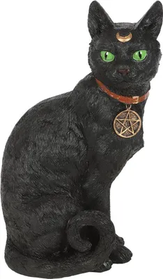 Produktbild von Sitzende Katze mit Halbmond & Pentagramm Halsband 29cm