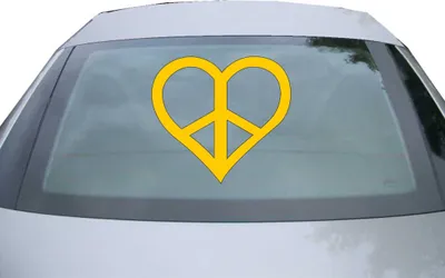 Produktbild von Indigos UG - Aufkleber Heckscheibe & Motorklappe DE2503 - gold - 600x549 mm - Peace - Herz - Auto Scheiben Fenster Heckklappe Tuning Racing JDM - Die cut