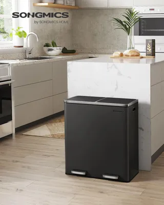Produktbild von Mülleimer - Doppelkammer Pedaleimer - 2x30 l (60 l Gesamt) - Mülltrennung - Fußpedal Handsfrei - Metall - 15 Müllbeutel Inklusive - Für Küche - Schwarz