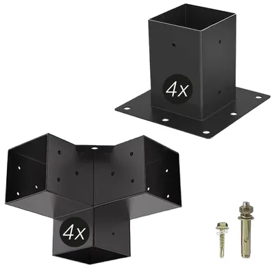 Produktbild von SOTECH Pfostenverbinder-Set 100 x 100 mm schwarz – 4x Eckverbinder + 4x Bodenhülse