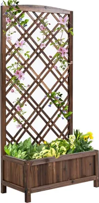 Image de Jardinière avec treillis, en bois d'épicéa, idéale pour les plantes grimpantes, marron, 60 x 30 x 1225 cm