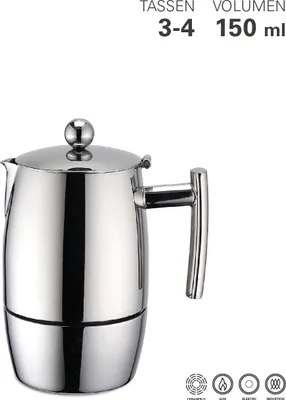 Produktbild von Weis Espressokocher 6 Tassen Edelstahl, Mokka-Kanne, Edelstahl, Edelstahl, 3 Tassen, 80 mm, 130 mm
