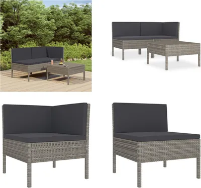 Produktbild von vidaXL 3 tlg. Garten Lounge Set mit Auflagen Poly Rattan Grau - Gartenmöbel-Set - Gartenmöbel-Sets - Gartengarnitur - Gartengarnituren