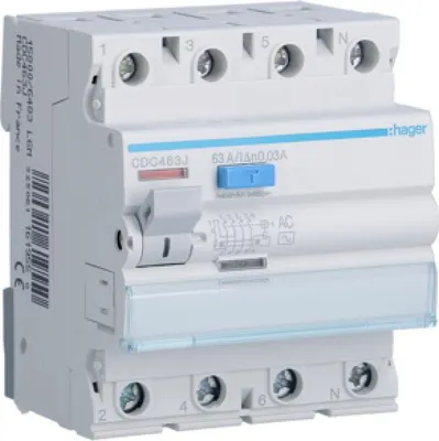 Produktbild von HAGER RCCB Fehlerstromschutzschalter 3P+N 63A 30mA 6kA AC CDC463J