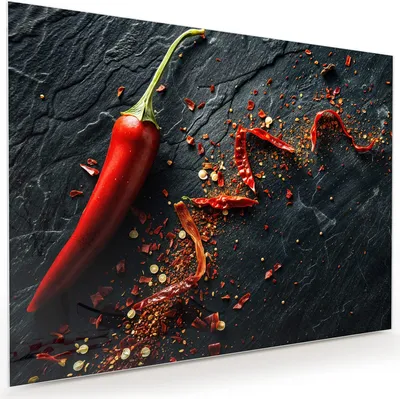 Produktbild von Glasbild 120x90cm in XXL für Wohnzimmer, Schlafzimmer Motiv Chili Auf Schiefer