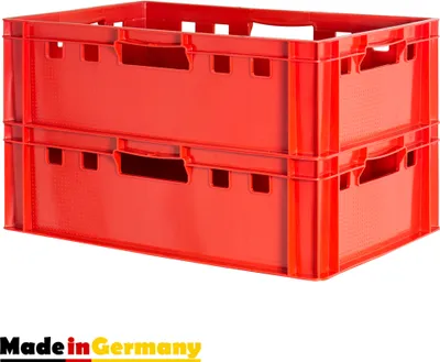 Produktbild von 2 Stück E2 Fleischkisten Rot Kisten Eurobox Lebensmittelecht Metzgerkiste Box Aufbewahrungsbox Kunststoff Wanne Plastik Stapelbar Lagerkisten 60 x 40 Kingpower