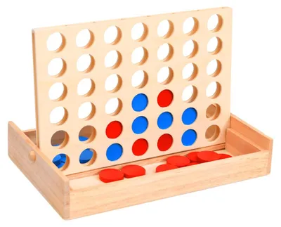 Produktbild von 4 Gewinnt Spiel aus Holz 24x15x4 cm – Klassisches Strategiespiel für Kinder & Familie mit 42 Chips