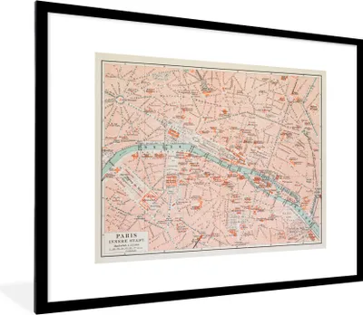 Produktbild von MuchoWow® Gerahmtes Poster Paris - Karte - Rosa 80x60 cm - Poster mit Schwarzem Bilderrahmen Wandposter Rahmen Foto Bilder - Schlafzimmer-Dekorationen - Fotoposter
