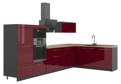 Obrázek produktu pro Rohová kuchyň Vicco Fame-Line Bordó červená vysoký lesk/Antracit 347 x 207 cm, PD Dub, Model 63578