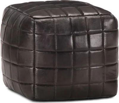 Image de Pouf 40 x 40 x 40 cm Noir Cuir véritable de chèvre