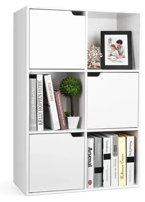 Image de Bibliothèque - Étagère à 6 cubes - 3 niveaux - Avec portes - En bois - Rangement pour le salon - 60 x 29 x 90 cm - Blanc
