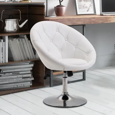 Produktbild von Drehstuhl Kunstleder höhenverstellbar, Polstersessel Wippmechanik Stahlbasis, Weiß | 71 x 59 x 90 cm | Sitzhöhe 42–54 cm | verchromter Standfuß
