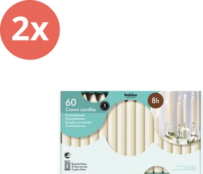 Produktbild von Bolsius Professional - Gastronomie-Kronenkerzen - 60 Stück pro Packung - Elfenbein - Vorteilspack - 120 Stücke - 2 Verpackung