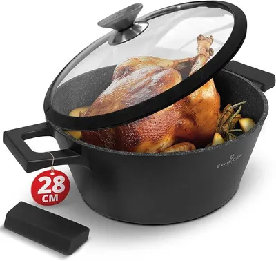 Imagen del producto de Olla de cocción lenta ZWIEGER 3 en 1 con tapa, apta para horno, 28 cm, con revestimiento antiadherente