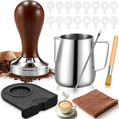 Kaffeestamper-Set 51 mm, 22-teilig, Edelstahl, Holzgriff