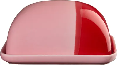 A butter dish with a lid, shown from the side.
