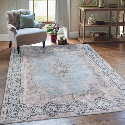 Produktbild von Teppich für das Wohnzimmer, waschbarer, rutschfester, farbenfroher Teppich mit Muster, geeignet für Wohnzimmer und Schlafzimmer, im Vintage-Oststil, Größe: 120 x 170 cm