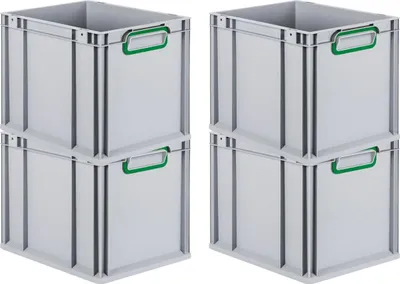 Produktbild von SuperSparSet 4x Eurobox NextGen Color | HxBxT 32x30x40cm | 30 Liter | Griffe grün geschlossen | Glatter Boden | Grau | Eurobehälter, Transportbox, Transportbehälter, Stapelbehälter