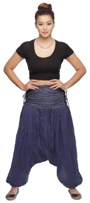 Productafbeelding van Haremspantalon "Jaya" voor dames - Wijd uitlopende broek in Aladin-stijl - Plakkous voor sport en vrijetijd: blauw gestreept, maat S/M.Kleur: Blauw gestreept.Maat: S/M
