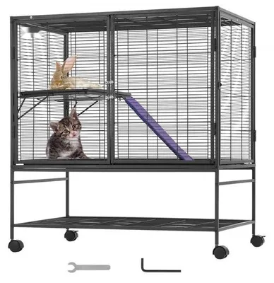 Immagine prodotto di Gabbia per piccoli animali a 2 livelli - gabbia per furetti con vassoio e rampa - 92x58x100 cm - ideale per furetti e altri piccoli animali