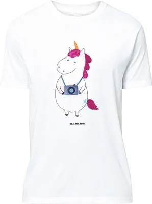 Produktbild von Mr. & Mrs. Panda Größe L T-Shirt Einhorn Fotograf - Weiß - Geschenk, Unicorn, mit Spruch, Shirt, Urlaub, Fotografie, Einhörner, Tshirt