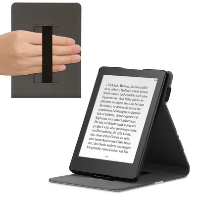 Produktbild von kwmobile Hülle kompatibel mit Kobo Aura Edition 2 Hülle - Case mit Schlaufe und Ständer - Magnolien Taupe Weiß Dunkelgrau