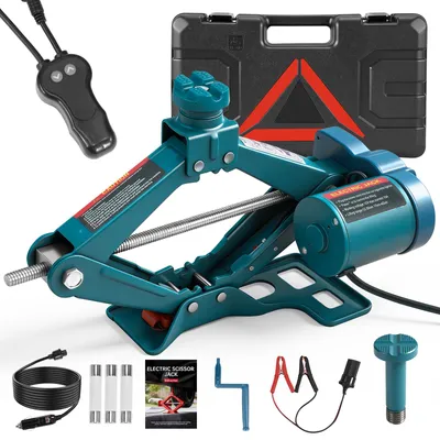 Produktbild von Elektrischer Scherenwagenheber 3T, 12V 100W, Hubhöhe 120-370mm, Mit Fernbedienung & Kurbelgriff, Stabiler Metallrahmen, Für PKW & SUV