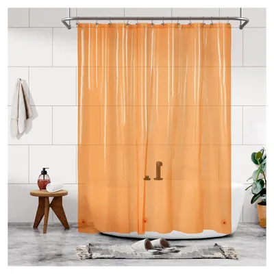Produktbild von Transparenter gelber Duschvorhang aus Premium-PEVA mit 3 Magneten und Metallösen, wasserdicht, leicht, Standardgröße, für Badezimmer, durchscheinendes Orange