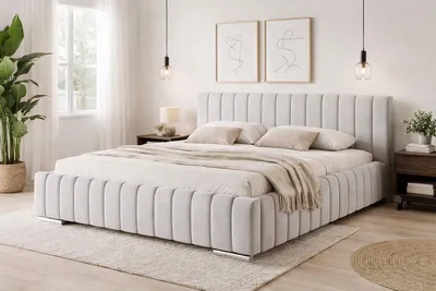 Produktbild von Bett Imperia 180x200 cm, Polsterbett mit Metallrahmen, Bettgestell mit Bettkasten, Riviera-Stoff, Grau