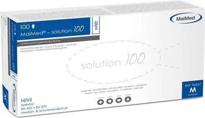 Produktbild von MaiMed solution 100 | 1000 Nitrilhandschuhe | weiß | Gr. M | Einweghandschuhe