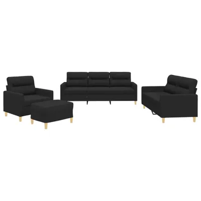 Produktbild von vidaXL 4-tlg. Sofagarnitur mit Kissen Schwarz Stoff
