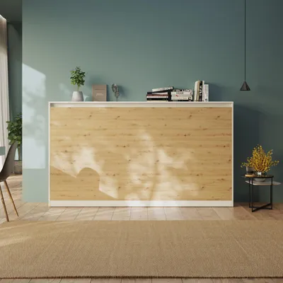 Produktbild von Schrankbett SMARTBett Classic 100x200 Horizontal  Klappbett Weiss/Wildeiche mit Matratze