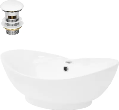 Obrázok produktu pre LuxeBath umývadlo Oválne umývadlo na dosku, 59x39,5x20,5 cm, biele, keramické, vrátane odpadovej súpravy s prepadom
