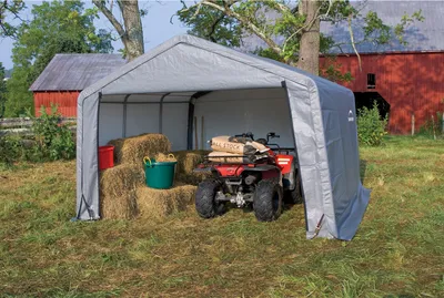 Image de Shelter Logic abri de jardin en film plastique, tente de pâturage "Shed-In-A-Box", 370 x 370 cm gris 13,7m²