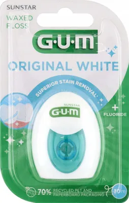 Produktbild von GUM 6058986, Gewachste Zahnseide, S-förmig, Blau, Weiß, 30 m