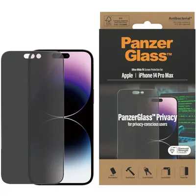 Produktbild von PanzerGlass - Bildschirmschutz für Handy - Glas - mit Sichtschutzfilter - Rahmenfarbe schwarz - für Apple iPhone 14 Pro Max
