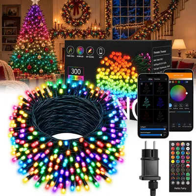 Image de Guirlande lumineuse LED RGB intelligente de 30 mètres, contrôlable par application, avec synchronisation musicale, minuterie, 300 LED, plus de 100 modes, idéale pour la décoration de Noël, l'éclairage de sapin de Noël et de fenêtres