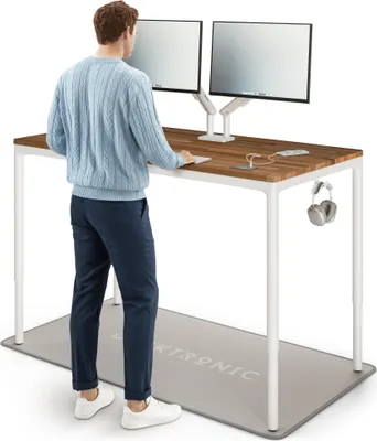 Image de Desktronic Bureau électrique HomeMax 160x80cm blanc/noyer massif avec fonction mémoire, technologie anti-collision, ports de charge USB-A et USB-C