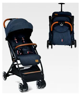 Produktbild von Klappbarer Kinderbuggy mit Liegefunktion, Faltbarer Buggy mit 5-Punkt-Sicherheitsgurt, Aufbewahrungskorb und Bremse, Kinderwagen für Babys von 0-3 Jahren (Dunkelblau)