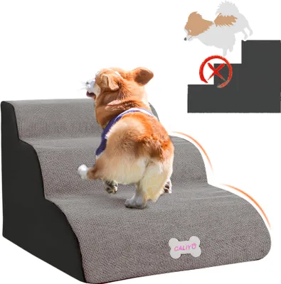 Produktbild von Caliyo Hundetreppe 3 Schichten Haustiertreppe Hundetreppe 50 kg belastbar Rutschfest Katzentreppe, für Kleine Hunde Welpe Katzen aus Sofa Bett