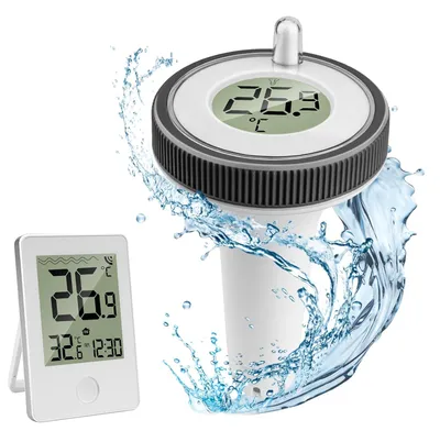 Produktbild von Kabelloser Schwimmbadthermometer, kabelloser, schwimmender digitaler Thermometer für Schwimmbäder, wasserdichter (IP67) Schwimmbadthermometer, Thermometer für Innen- und Außenbereich, geeignet für Aquarien, Badewannen und Pools
