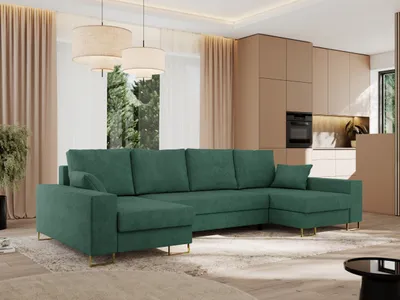 Produktbild von MKS MEBLE Ecksofa U mit Schlaffunktion und Bettkasten, Wohnlandschaft U-form - DORIAN U - Grün Struktur