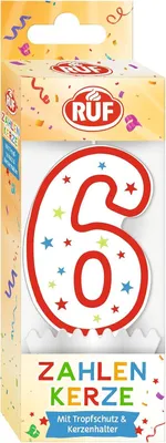 Image de Bougie d'anniversaire avec des étoiles colorées - chiffre 6