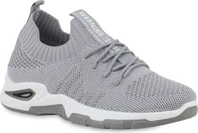 Produktbild von VAN HILL Damen Laufschuhe Sportschuhe Sportliche Strick Profil-Sohle Schuhe 841672, Farbe: Grau, Größe: 36