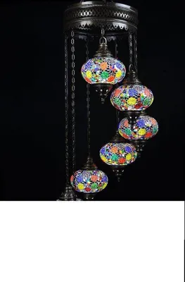 Obrázek produktu pro Turecká lampa s 5 barevnými koulemi – ručně vyrobená orientální mozaiková lampa pro atmosférické osvětlení